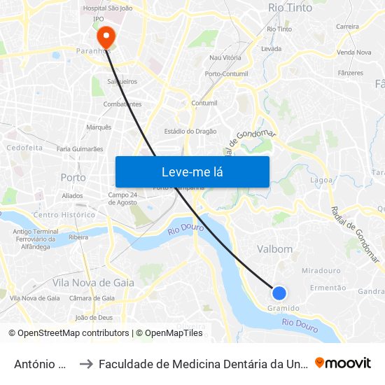 António Macedo to Faculdade de Medicina Dentária da Universidade do Porto map