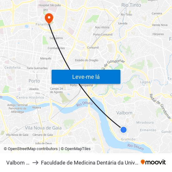Valbom Igreja to Faculdade de Medicina Dentária da Universidade do Porto map
