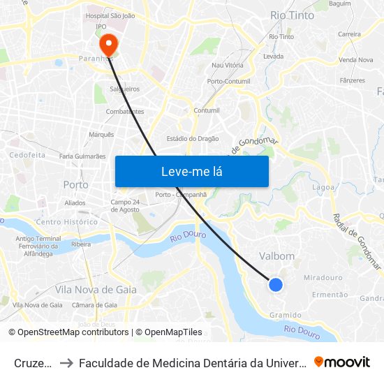 Cruzeiro 2 to Faculdade de Medicina Dentária da Universidade do Porto map