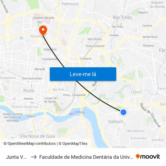 Junta Valbom to Faculdade de Medicina Dentária da Universidade do Porto map