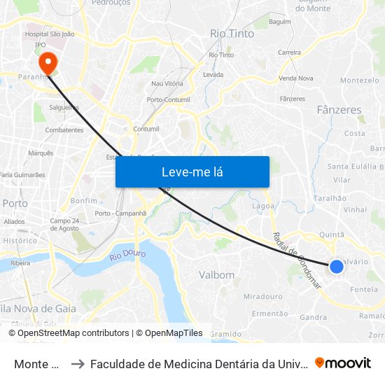 Monte Crasto to Faculdade de Medicina Dentária da Universidade do Porto map