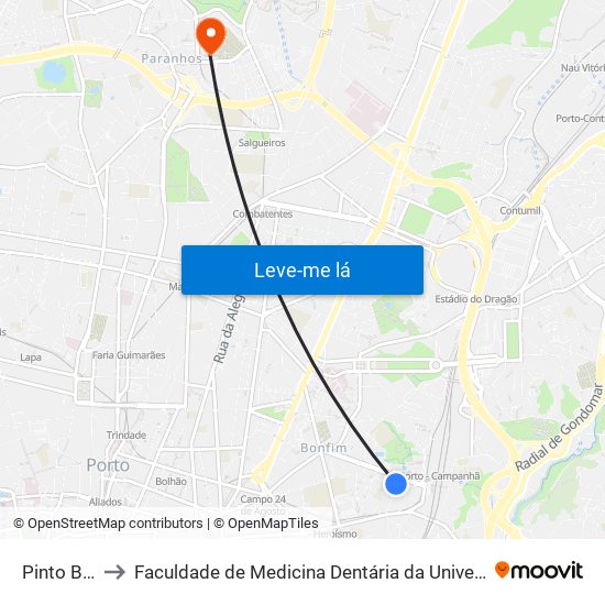 Pinto Bessa to Faculdade de Medicina Dentária da Universidade do Porto map
