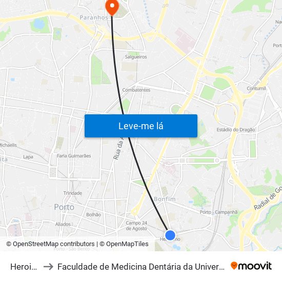 Heroismo to Faculdade de Medicina Dentária da Universidade do Porto map