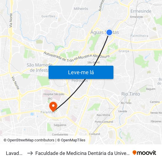 Lavadouros to Faculdade de Medicina Dentária da Universidade do Porto map