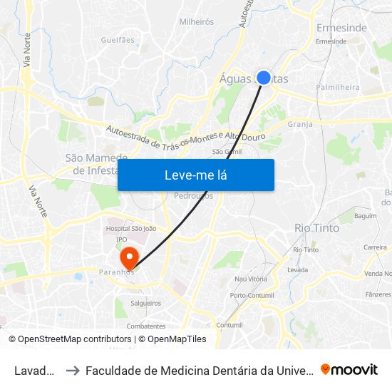 Lavadouros to Faculdade de Medicina Dentária da Universidade do Porto map