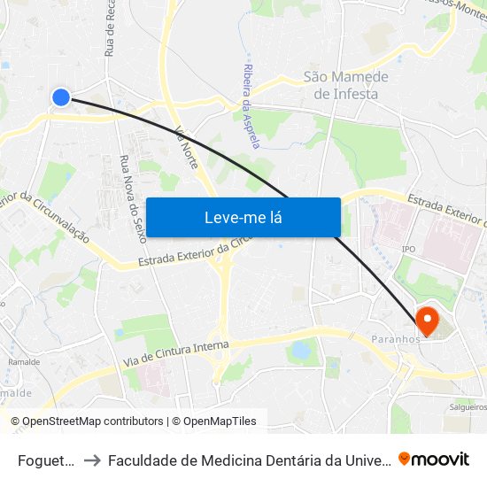 Fogueteiros to Faculdade de Medicina Dentária da Universidade do Porto map