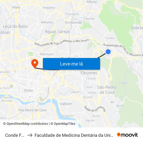 Conde Ferreira to Faculdade de Medicina Dentária da Universidade do Porto map