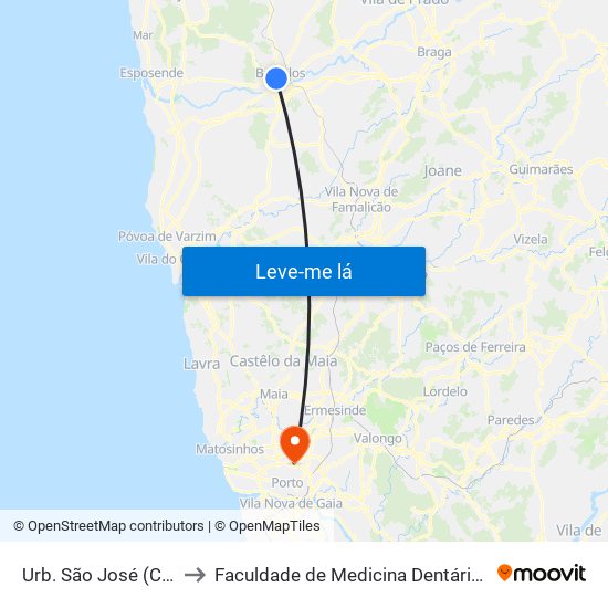 Urb. São José (Centro de Saúde) to Faculdade de Medicina Dentária da Universidade do Porto map