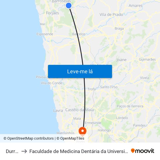 Durrães to Faculdade de Medicina Dentária da Universidade do Porto map