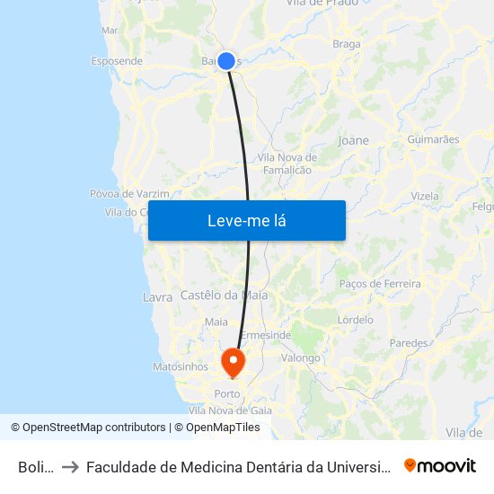 Bolivar to Faculdade de Medicina Dentária da Universidade do Porto map