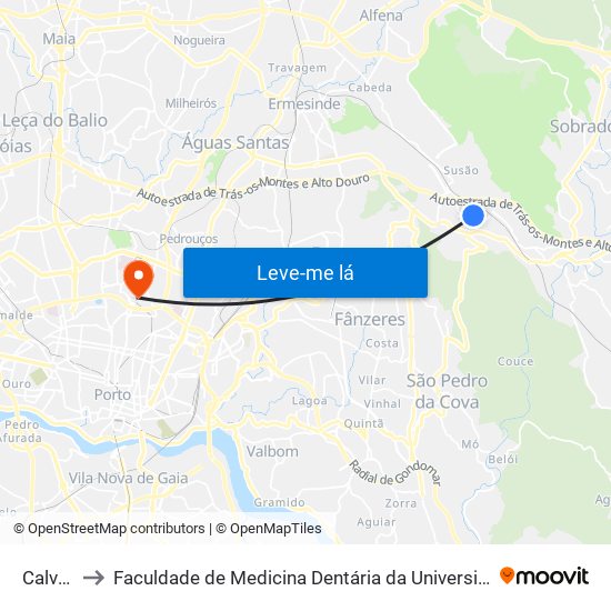 Calvário to Faculdade de Medicina Dentária da Universidade do Porto map