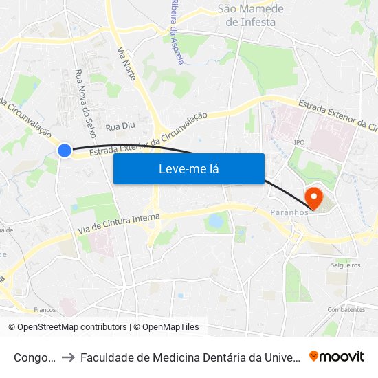 Congostas to Faculdade de Medicina Dentária da Universidade do Porto map