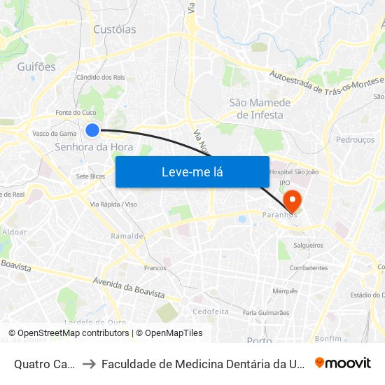 Quatro Caminhos to Faculdade de Medicina Dentária da Universidade do Porto map