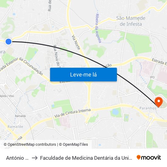 António Pedro to Faculdade de Medicina Dentária da Universidade do Porto map