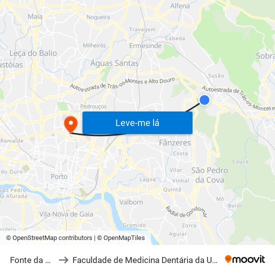 Fonte da Senhora to Faculdade de Medicina Dentária da Universidade do Porto map