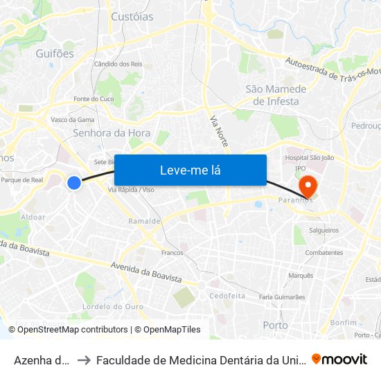 Azenha de Cima to Faculdade de Medicina Dentária da Universidade do Porto map