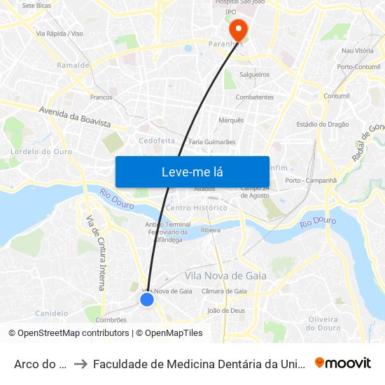 Arco do Prado to Faculdade de Medicina Dentária da Universidade do Porto map