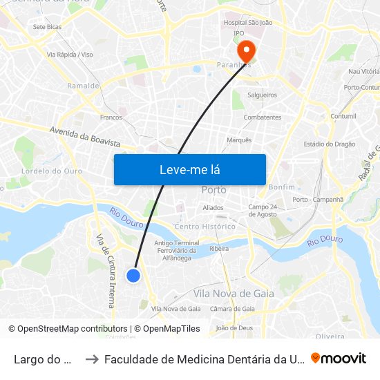Largo do Montinho to Faculdade de Medicina Dentária da Universidade do Porto map