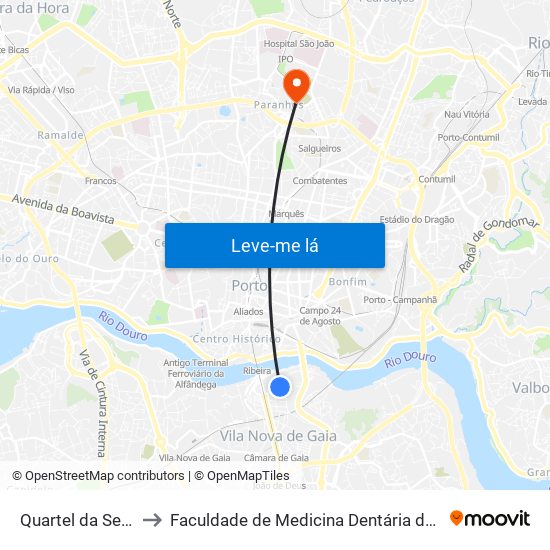 Quartel da Serra do Pilar to Faculdade de Medicina Dentária da Universidade do Porto map