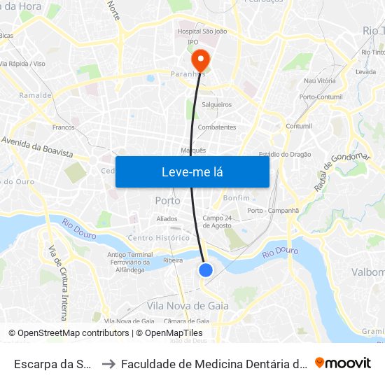 Escarpa da Serra do Pilar to Faculdade de Medicina Dentária da Universidade do Porto map