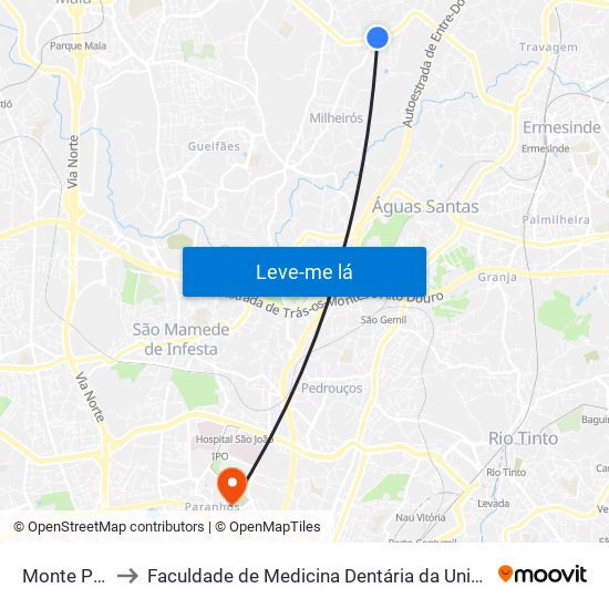 Monte Penedo to Faculdade de Medicina Dentária da Universidade do Porto map