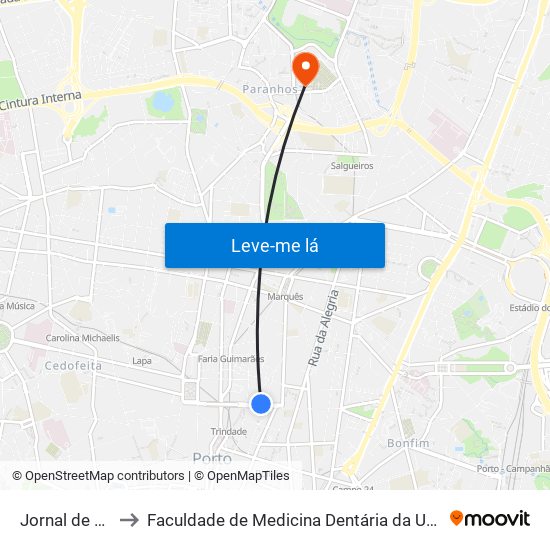 Jornal de Notícias to Faculdade de Medicina Dentária da Universidade do Porto map