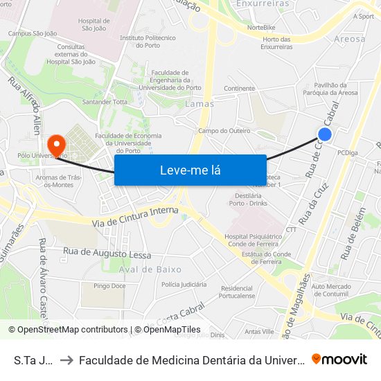 S.Ta Justa to Faculdade de Medicina Dentária da Universidade do Porto map