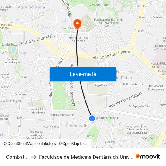 Combatentes to Faculdade de Medicina Dentária da Universidade do Porto map