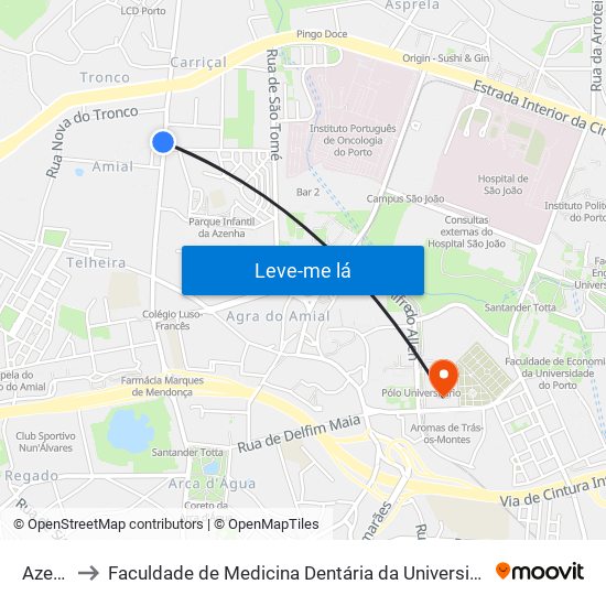 Azenha to Faculdade de Medicina Dentária da Universidade do Porto map