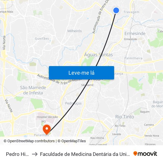 Pedro Hispano to Faculdade de Medicina Dentária da Universidade do Porto map