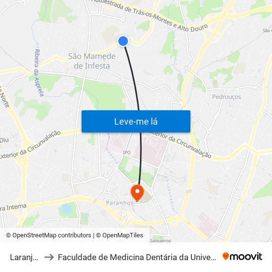 Laranjeiras to Faculdade de Medicina Dentária da Universidade do Porto map