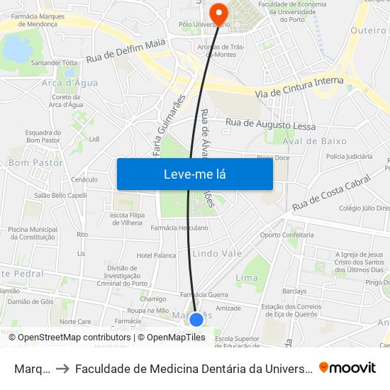 Marquês to Faculdade de Medicina Dentária da Universidade do Porto map