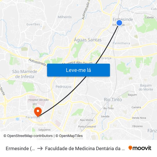 Ermesinde (Estação) to Faculdade de Medicina Dentária da Universidade do Porto map