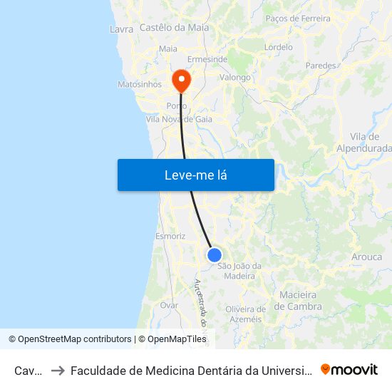 Cavaco to Faculdade de Medicina Dentária da Universidade do Porto map