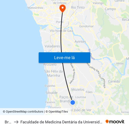 Brejo to Faculdade de Medicina Dentária da Universidade do Porto map