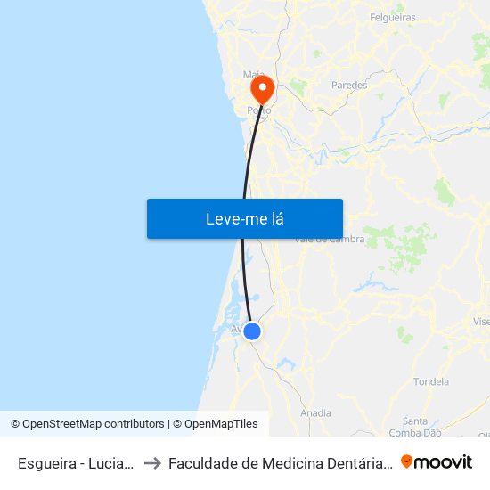 Esgueira - Luciano de Castro A to Faculdade de Medicina Dentária da Universidade do Porto map