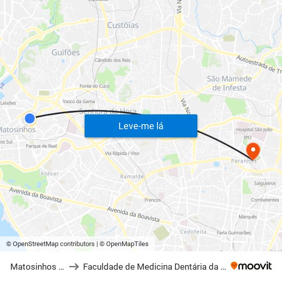 Matosinhos (Tribunal) to Faculdade de Medicina Dentária da Universidade do Porto map