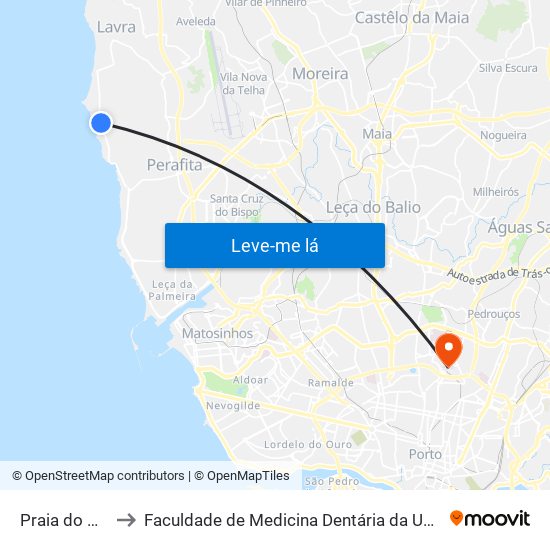 Praia do Marreco to Faculdade de Medicina Dentária da Universidade do Porto map
