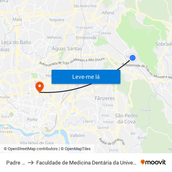 Padre Vale to Faculdade de Medicina Dentária da Universidade do Porto map