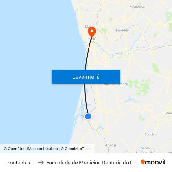 Ponte das agras B to Faculdade de Medicina Dentária da Universidade do Porto map