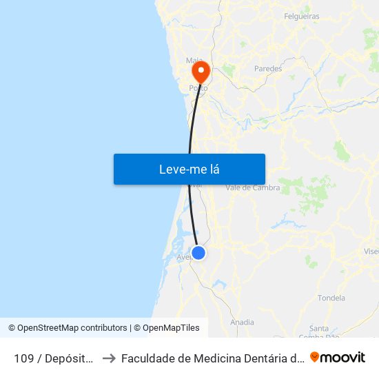 109 / Depósito de Cacia A to Faculdade de Medicina Dentária da Universidade do Porto map