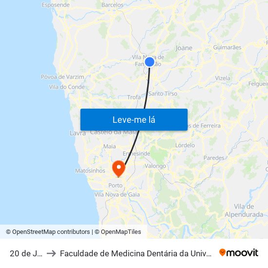 20 de Junho to Faculdade de Medicina Dentária da Universidade do Porto map