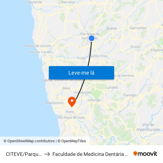 CITEVE/Parque da Devesa to Faculdade de Medicina Dentária da Universidade do Porto map
