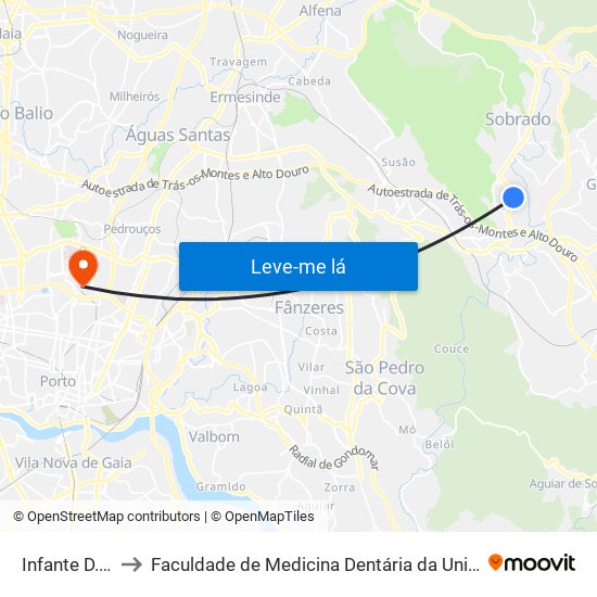 Infante D. Pedro to Faculdade de Medicina Dentária da Universidade do Porto map