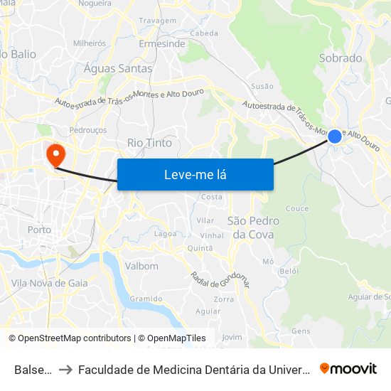 Balselhas to Faculdade de Medicina Dentária da Universidade do Porto map