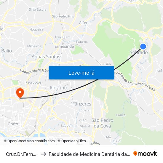 Cruz.Dr.Fernando Melo to Faculdade de Medicina Dentária da Universidade do Porto map