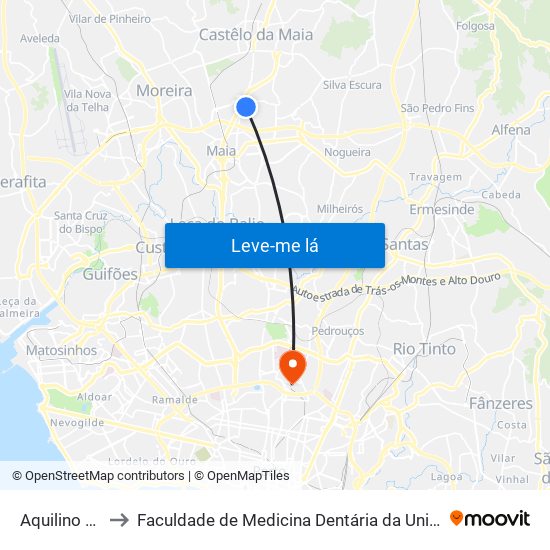 Aquilino Ribeiro to Faculdade de Medicina Dentária da Universidade do Porto map