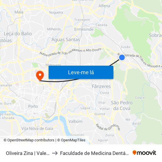 Oliveira Zina | Vale Achas | Vale Chãs to Faculdade de Medicina Dentária da Universidade do Porto map