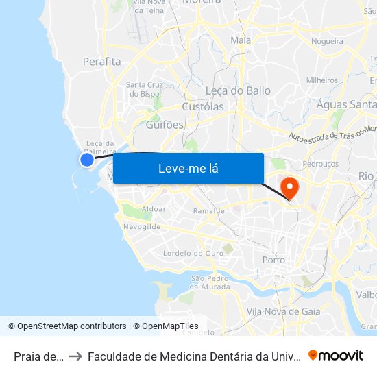 Praia de Leça to Faculdade de Medicina Dentária da Universidade do Porto map