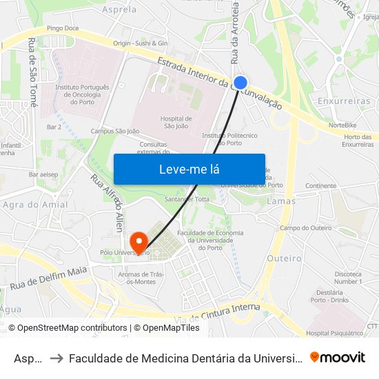 Asprela to Faculdade de Medicina Dentária da Universidade do Porto map